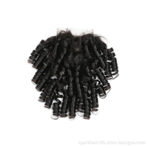 9a 4*4 SPARK Brazil Remy Human Hair Lace Closure for Women Bouncy Curl Curly Brazilian Hair Extension Natural Black Free Part